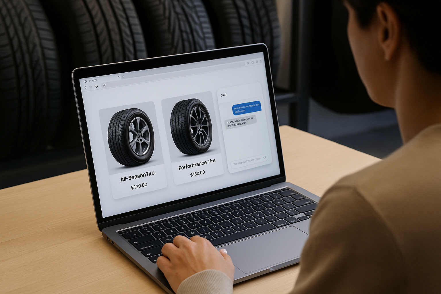 AI chatbot helping customer choose tires